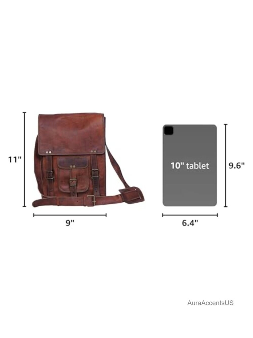 Full Grain Leather Crossbody Messenger Satchel Tablet Bag 11 Inch Adjustable - Picture 2 of 6